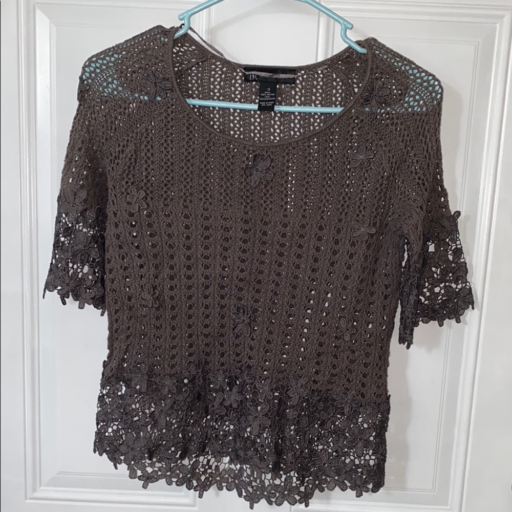INC International Concepts Taupe Crochet Blouse